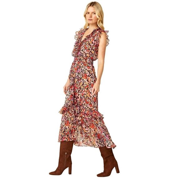 Misa Los Angeles Kidada Dress in Fire Flora Medium New Womens Midi - Picture 3 of 13